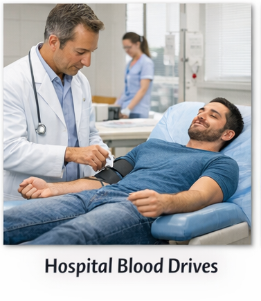 Hospital blood donation drive setup